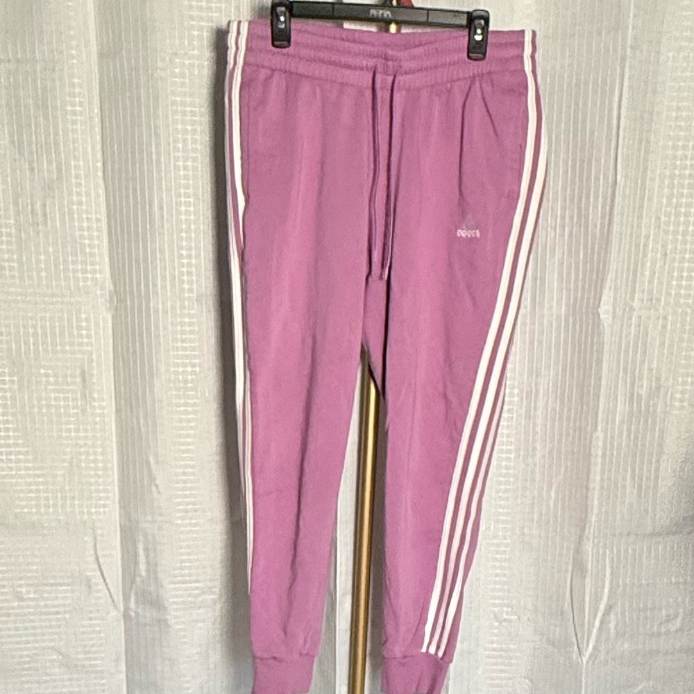 Adidas Women's Purple Joggers with White Stripes